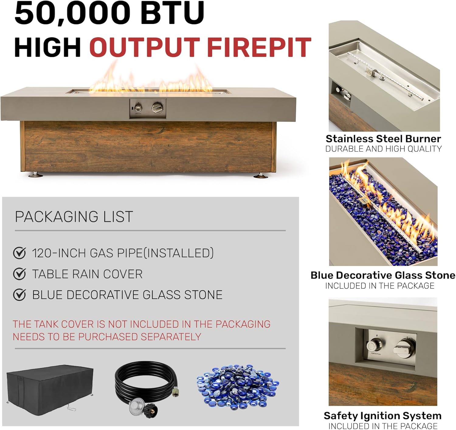 48-inch Iron Fire Pit Table with Wood Grain review